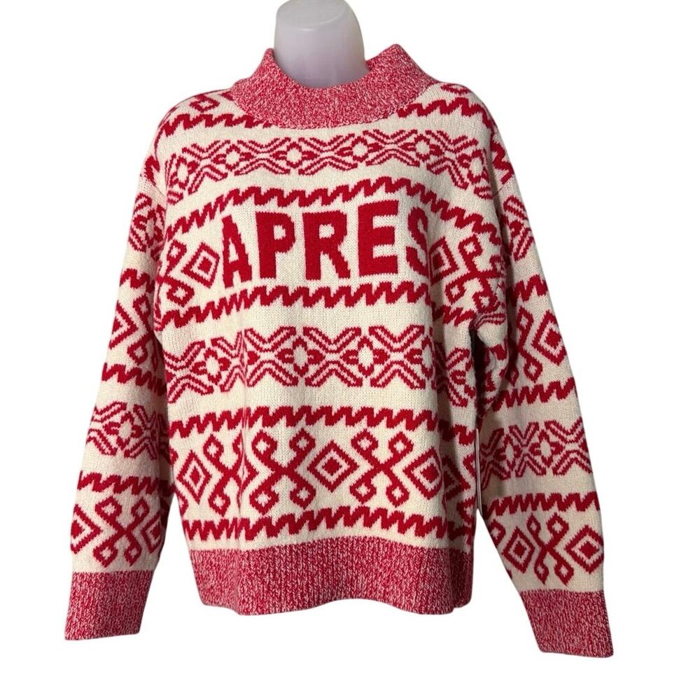 A New Day Apres Fair Isle Sweater Women’s S Red Cream Mock Neck NWT